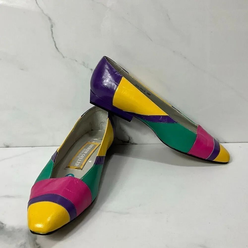 VINTAGE 80’s Andrew Geller Color Block Flat Shoes